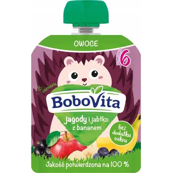 BoboVita Mus Jahody a jablko s banánem od 6. měsíce 80 g
