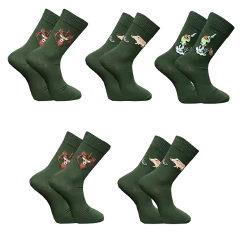 Numberoplus Pánské bavlněné ponožky rybářské, myslivecké FE7564 - ( 5 parů v balení ) Barva: Zelená, Velikost: 43-46