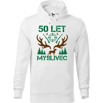 Pánská mikina DOBRÝ TRIKO Pánská mikina s potiskem 50 let myslivec Velikost pánské mikiny: XL, Barva: Bílá