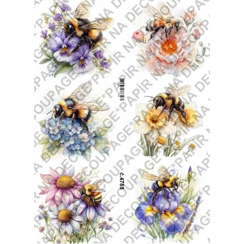 Výtvarný papír Rýžový a soft papír na decoupage - Včelka na květině - KB4785 Materiál: Soft, Rozměr: A4
