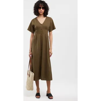 Dámské šaty BIG STAR ŠATY DÁMSKÉ MIDI LNĚNÉ KHAKI VICTORINE 303 S