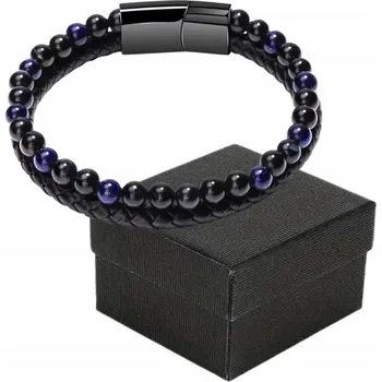 Náramek Pánský náramek pletený s korálky 23 cm černo-modrý