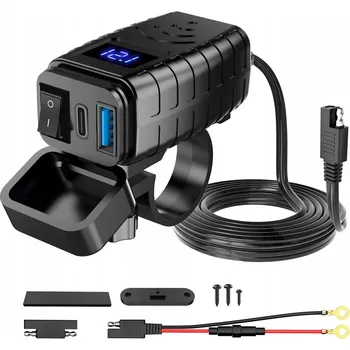 Motocyklová nabíječka s voltmetrem, USB + USB-C (typ C) QC 3.0 Linjiang