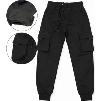 Chlapecké kalhoty 158-163 Chlapecké ZATEPLENÉ kalhoty joggery tepláky bojovky černé K534