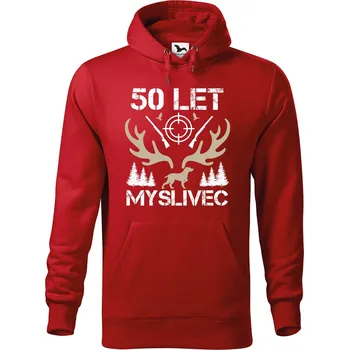 Pánská mikina DOBRÝ TRIKO Pánská mikina s potiskem 50 let myslivec Velikost pánské mikiny: 4XL, Barva: Červená