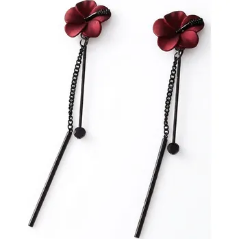 Souprava šperků B-TOP Dlouhé visací náušnice Růže s černými řetízky