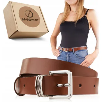Opasek Široký dámský Pásek k šatům hnědý se stříbrnou sponou Brodrene kožený
