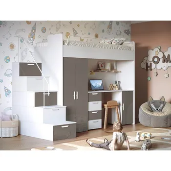 Dětská postel Nábytek PEGAS s.r.o. Patrová postel PARADISE 4S, Bílá Šedá lesk