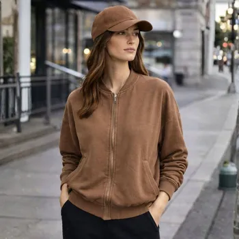 Dámské oblečení Mikina bomber hnědá 100% bavlna Made in Italy Uni