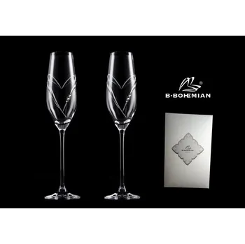 Sklenice Sklenice B.BOHEMIAN Svatební skleničky na sekt 210 ml HEARTS 2 ks