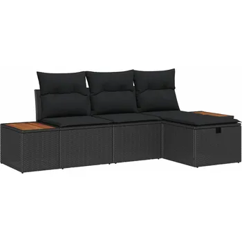 Zahradní pohovka vidaXL Sada zahradních pohovek s polštářem 4 pcs Černá Poly ratan [3359615]