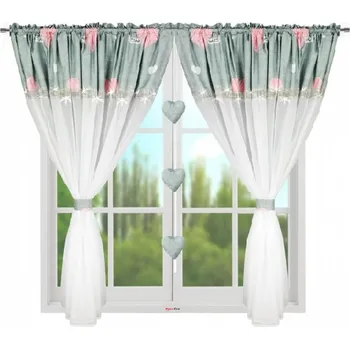 Záclona BytoTex Hotová záclona s řasící páskou Srdíčka 400x160 cm