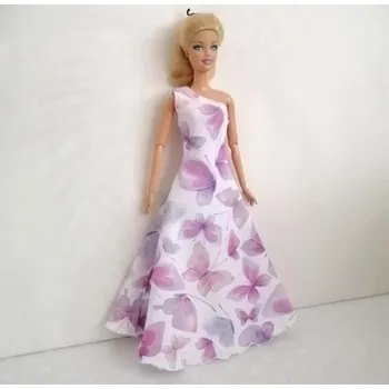 Doplněk pro panenku Barbie - české originální oblečky pro panenku - šaty dlouhé bílé s motýlky