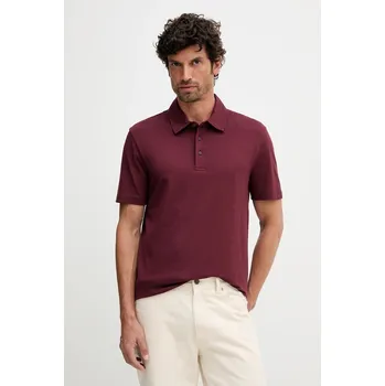 Pánské oblečení Polo tričko s příměsí hedvábí BOSS BECKHAM X BOSS 50554093 burgundské 83X, vel. S