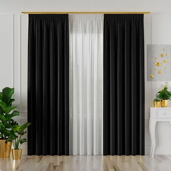 Dekorační závěs s řasící páskou VELVINO color 111 černá šířka 140 cm x výška různé rozměry (cena za 1 kus) MyBestHome Rozměr: 140x250 cm