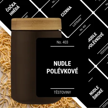 Samolepící etiketa etikety na potravinové dózy velké hranaté s kulatým rohem černé 12 ks (varianty)