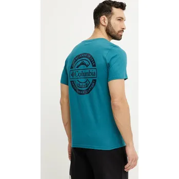 Pánská móda Bavlněné tričko Columbia Rapid Ridge 1934824. tyrkysová 69X, vel. S