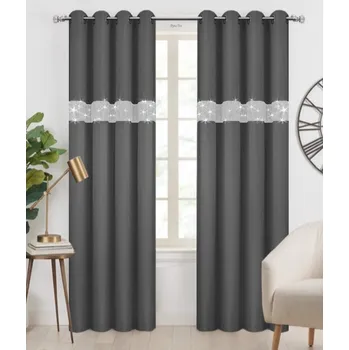 Závěs Fliying Dekorační závěs se zirkony s kroužky Amálie šedá 145x250 cm (cena za 1 kus)