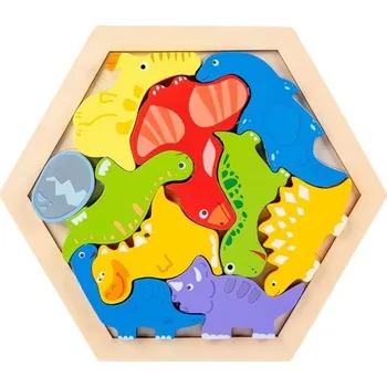 Dřevěná hračka Dřevěné 3D puzzle dinosauři 18.5 x 16.5 cm Edukační skládací hračka pro děti Podpora myšlení Motoriky Zábavné učení s prehistorickým motivem