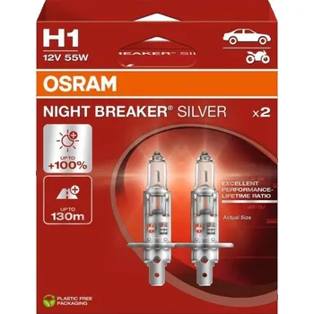 Autožárovka OSRAM Night Breaker Silver +100% 12V H1 55W P14,5s autožárovky, sada (2 ks)
