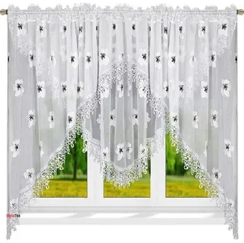 Záclona Fliying Luxusní hotové kusové záclony - LG 78 černé květy 400x170 cm