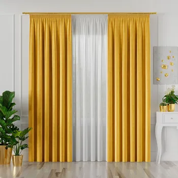 Dekorační závěs s řasící páskou VELVINO color 009 mustard/hořčicová šířka 140 cm x výška různé rozměry (cena za 1 kus) MyBestHome Rozměr: 140x260 cm