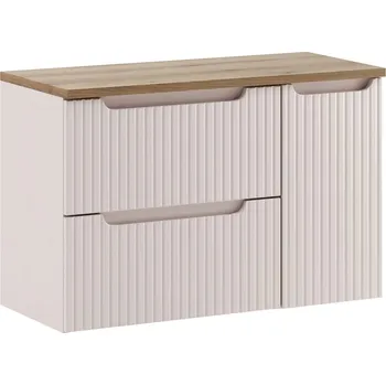 Policová skříň Závěsná skříňka pod umyvadlo Nova Cashmere s deskou 90 cm kašmírová/dub evoke