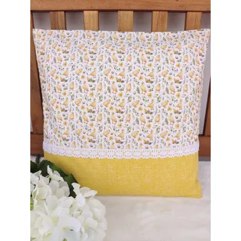 Povlak na polštářek Povlak na polštář 40 x 40 cm – Velikonoční kuřátka a housátka s krajkou | Ruční výroba z bavlny