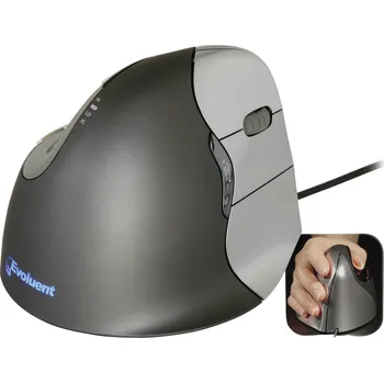 Myš Evoluent Vertical Mouse 4 VM4R optická ergonomická myš, přenos USB, 6 tlačítko, 2800 dpi, černá, stříbrná