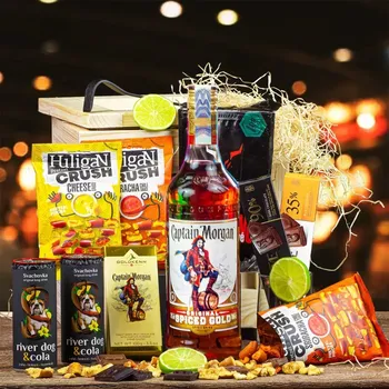 Dárkový potravinový koš Bedna s páčidlem rum, Bedna pro muže Morgan Standardní víko