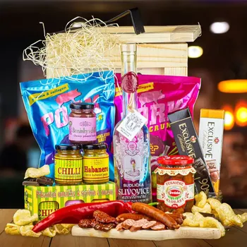 Dárkový potravinový koš bedna s páčidlem slivovice Standardní víko