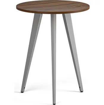 Konferenční stolek Konferenční stůl PRIMO VIBE, průměr 60 cm, šedostříbrná podnož, ořech