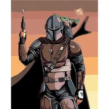 Diamantové malování Diamondi - MANDALORIAN A BABY YODA, 40x50 cm, vypnuté plátno na rám