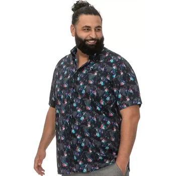 Pánská košile Velká pánská košile s krátkým rukávem s kytarovým vzorem Duke D555 Farnborough černá (2XL)