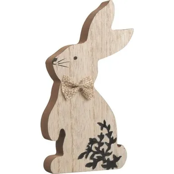 Velikonoční dekorace Zajíc dřevěný s černým dekorem na postavení 7,5 x 14,5 cm
