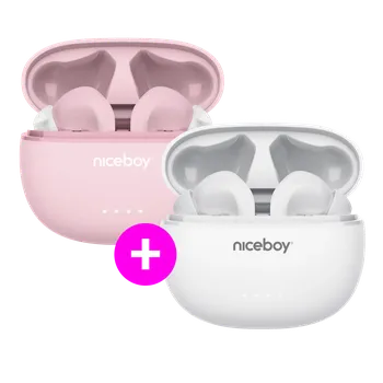 Sluchátka Niceboy Akční set 2× HIVE Pins 3 ANC White + Sakura Pink