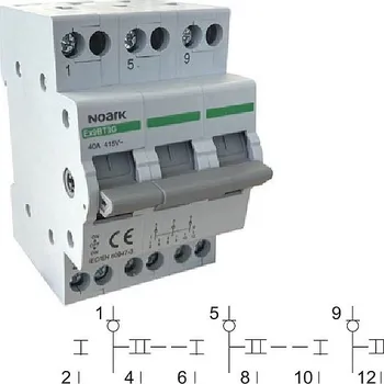 Jistič Noark 113928 Ex9BT3G 3CO 40A EU Skupinový přepínač (I-0-II), 3CO, 40A (Noark 113928)