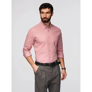 Pánská móda Ombre Clothing Pánská růžová košile s náprsní kapsou V3 K700