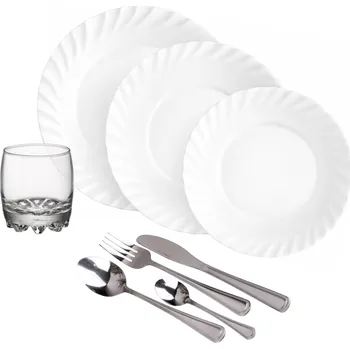 Talíř Bormioli Rocco 48dílná jídelní sada s příbory Prima & Hanna, bílá