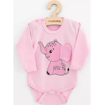 Kojenecké oblečení Kojenecké body s dlouhým rukávem NEW BABY Happy Elephant růžové
