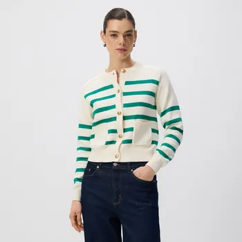 Dámský svetr Reserved - Bavlněný pruhovaný kardigan - zelená - 170IT-77X - 170IT-77X-XS