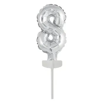 Fóliový balónek stříbrný mini - zápich do dortu číslo 8 - Amscan