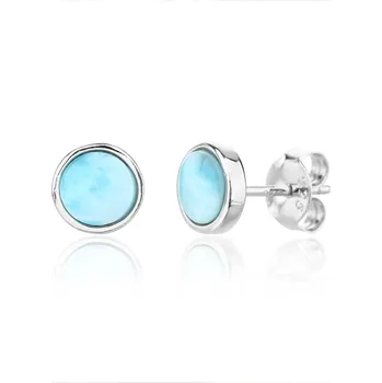 Náušnice Bealio BEALIO 14315 Stříbrné náušnice KULATÉ larimar 8 mm 03-14315-4058