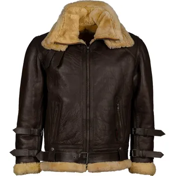 Pánská bunda Pánská Kožená Zimní Bunda Bomber Lazare Pravý Kožíšek Brixton Hnědá Velikost: 3XL