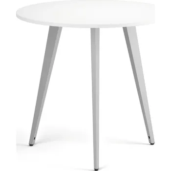 Konferenční stolek Konferenční stůl PRIMO VIBE, průměr 80 cm, šedostříbrná podnož, bílá