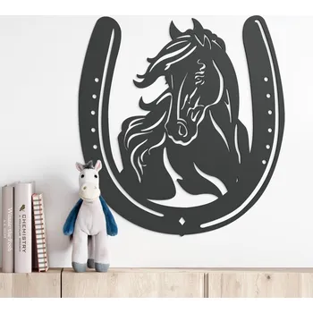Obraz Dřevěná dekorace na zeď - Kůň v podkově | DUBLEZ