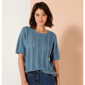 Dámská halenka Blancheporte Halenka s kulatým výstřihem, z ažurového úpletu modrá džínová 52