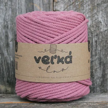 Příze VEĽKÁvlna VEL'KÁvlna bavlněná šňůra na háčkování 5mm Starorůžová