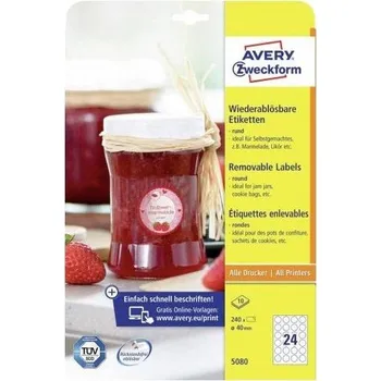 Kotouček do pokladny a tiskárny štítků Avery-Zweckform 5080 univerzální etikety Ø 40 mm papír bílá 1 sada přemístitelné inkoustová tiskárna, laserová tiskárna, barevná laserová tiskárna