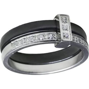 Prsten BM Jewellery Dámský černý keramický prsten se zirkony BLACK&WHITE S902120